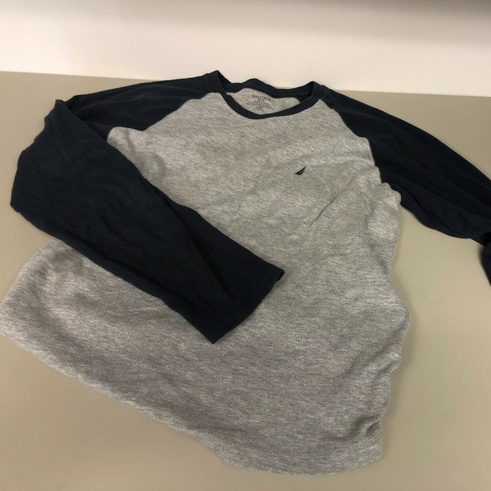 Nautica Men's Crewneck Raglan Grey Blue Sleeves XL